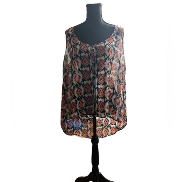 Ambiance Tops - AMBIANCE Multi-colored diamond print sleeveless sheer tank